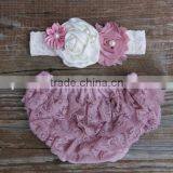 Hot Selling Baby Clothes Infant Lavender Ruffle Bloomer Wholesale Baby Girl Diaper Cover With Headband thumbnail-6