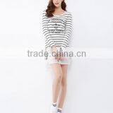 For Women This White Collar and Body Text Printed Chiffon Stitching Knitted Stripes Long-sleeved Dress thumbnail-1