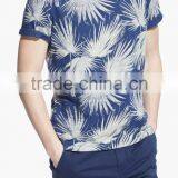 100% Cotton Men's Leaf Printed Short Sleeves Casual T Shirt thumbnail-1