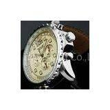 Leather Band Silver Mechanical Automatic Watches Big Face , Men S Watches