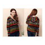 Women Spring Fine Knit Sweaters With Hood Multicolored Stripes , Womens Cardigan Sweaters