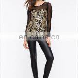 OEM Cheap Fancy Gold-toned Sequins Long Sleeves Women Floral Top Blouse thumbnail-5