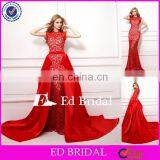 NN07 2015 Latest Real Sample Unique Detachable Red Lace Train Prom Dress