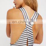 Ladies Dropped Armholes Striped Super Soft Cotton Romper thumbnail-4
