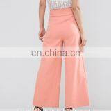 OEM Service China Manufacturer Pink Casual Loose Wide Leg Latest Design Ladies Office Pants thumbnail-3