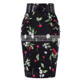 Kate Kasin Women's Shirred Detail Flower Pattern Cotton Pencil Skirt With Wide Belt KK000610-1 thumbnail-1