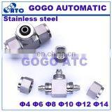 Quick Coupler O.D 3 4 6 8 10 12mm 1/8 1/4 3/8 1/2 Inch Hard Tube Stainless Steel 304 Three Way T Type Connector Fitting thumbnail-1