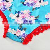 Cute Design Flutter Sleeve Infant Body Suit Flower Printed Newborn Baby Romper thumbnail-6