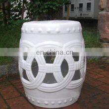 High Temperature Burning White Color Glazed Ancient Copper Cash Design Ceramic Garden Stool Seat