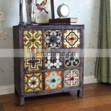 Caoxian Furniture 100% Solid Wood Printing Color Antique Vintage Cabinet thumbnail-3