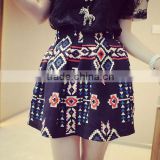 China Traditional Style High Waist Skirts Fashion New Style Girls Geometric Patterned Pleated Above Knee Skirts