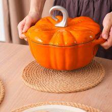 High Quality Cast Iron Cookware Stock Pot 24cm Orange Green Enamel Saucepan Halloween Pumpkin Pot With Lid thumbnail-4