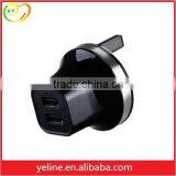 CE FCC ROHS 2 Ports UK Travel Charger With Blue Led Light