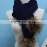 2016 Winter Newest Fashion 100% Real Raccon Fur Pompom Wool Knitted Women Crochet Scarf thumbnail-5