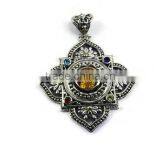 925 sterling silver intricately handcrafted multi gemstone pendant