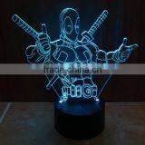 3D Optical Night Light Deadpool 7 RGB Light Colors 10 LEDs AA Battery or DC 5V Mixed Lot thumbnail-5