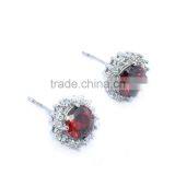 Garnet Stone Earring in 925 Sterling Silver Round Earring thumbnail-2