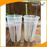 24oz Disposable Twins Cups / Plastic Drinking Cup With Straw With Lids thumbnail-2