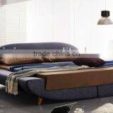 Exquisite Linen Fabric Sofa Bed,Asian Simple Fashion Style Double Bed Solid Wood Feet,Morden Bedroom Sets Furniture thumbnail-1