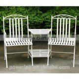 POWERLON Vintage Metal Bench With Table Outdoor Garden Furniture thumbnail-2