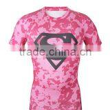 Custom Made Short Sleeve Pink Sublimation Compression Shirt Rash Guard 2016 Super Man thumbnail-1