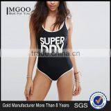MGOO Fashion Manufacturing Custom Made Cut Back One Piece Swimsuit Printing Logo Swimwear White Piping thumbnail-1