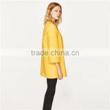 2017 OEM New Style Elegant Thin Pure Color Yellow Spring Autumn Long Coat thumbnail-4