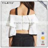 Flare Sleeve High Waist Crop Top off Shoulder Self-tie Front Tops thumbnail-3