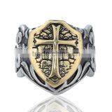 Custom Gold Tone Antique Gold Antique Silver Shield Cross Copper Unadjustable Rings thumbnail-1