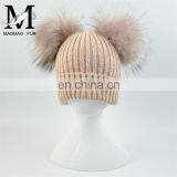 Brand Cute Baby Crochet Hats and Caps With Two Real Raccoon Fur Balls Top Color Matching Hat thumbnail-4