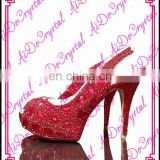 Aidocrystal handmade closed toe red with three-angle diamonds slingback high heel shoes for ladies