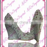 Aidocrystal high heel shining white crystal handmade unique closed toe wedge shoes for lady