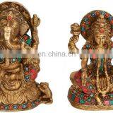 Indian GOD Jai Ganesha Lakshmi Statue 6.4" Golden Brass Stone Art Hindu Sculpture Ganesha Religious Idol Lord Art Wholesale thumbnail-1