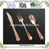 Amazon New Fashion Products Disposable Plastic Rainbow Gold Coated Plastic Cutlery Which Can Pass FDA or LFGB Test.