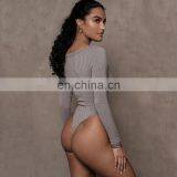 Wholesale Women Long Sleeve Wide Round Neck Ribbed Cotton Bodysuits for Women thumbnail-2
