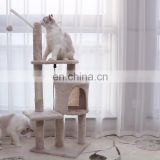 Custom Brand FBA Service White Short Plush Natural Sisal Cat Tree Tower Condo Play House Wood Cat Climbing Tree