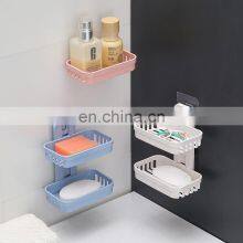 Wall Mounted Double Layer Soap Dish Punch-Free Drawer Draining Holder Kitchen Sponge Storage Box Bathroom Organizer Rack thumbnail-4