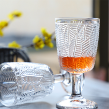 Factory Directly Cheap Wholesale Vintage Clear Blue Purple And Green Solid Colored Goblet Wine Glass Cup With Leaf Pattern thumbnail-4
