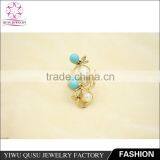 2015 Yiwu New Products Gold Plated With 2 Pcs Imitation Pearls and 2 Pcs Sapphire Plastic Beads thumbnail-4