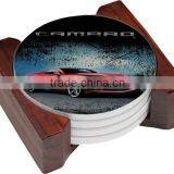 10.3cm Water Absorbent Printed Plant Design Round Ceramic Coaster With Cork Back Set of 4