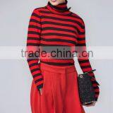 JS--11016B Have Three Colors In-stock Turtle Neck Striped Women Knit Sweater
