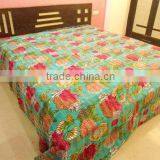 Indian Tropical Kantha Bed Cover Fruit Print Tropicana Kantha Quilt