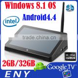 High quality Intel Baytrail-T CR Quad-core 1.33GHz Windows8.1wintel box android4.4 tv box STB manufacturer