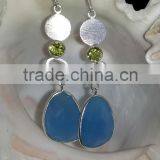 925 Sterling Silver Blue Chalcedony Earrings, Fashionable Bezel Earrings, Designer Finishing Peridot Earring thumbnail-1