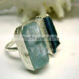 Aquamarine & Blue Kyanite Rough Natural Gemstones Ring, 925 Solid Sterling Silver Rings, Matt Finish Adjustable Rings thumbnail-3