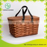 Hand woven wood outdoor picnic basket