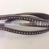 Flat leather with Studs -real nappa leather flat with cristal strass-6mm-dark taupe