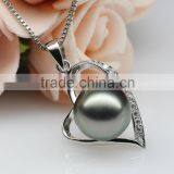 2016 Tahiti AAAA Love Shape Round Black 10-11mm 925 Silver Sea Pearl Pendant thumbnail-2
