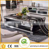 C384 Stainless Steel Marble Top Glass Coffee Table thumbnail-1