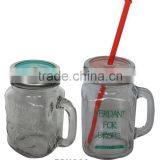 New Design 450ml Clear Drinking Glass Logo Printed Mason Jar With Straw Lid thumbnail-1